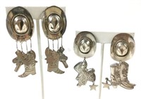 (2) Pairs Sterling Silver Cowboy Theme Earrings