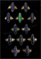 (12) Sterling Silver Rings W/ Lapis & Malachite