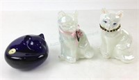 (3) Cobalt & Fenton Iridescent Art Glass Cats