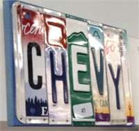 Sign, wooden/license plate Chevy