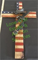 USA Flag Police Officer Wall Cross