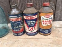 3 antique Cone Top Brake Fluid cans