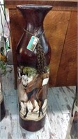 Vase, Clay with decoupage horses 42 inches tall