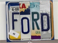 Sign, wooden/license plate Ford