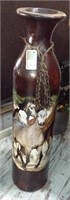 Vase, Clay w/ horse découpage 44.5 in tall