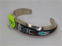 STERLING SILVER CUFF BRACELET WITH INLAY KACHINA O