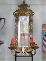 ORNATE BEVELED WALL MIRROR WITH CANDLE SCONCES - L