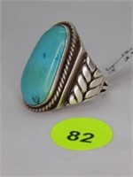 STERLING SILVER MEN'S RING WITH LARGE TURQUOISE ST