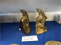 PAIR OF BRASS DOLPHIN BOOKENDS