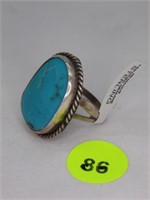 STERLING SILVER RING WITH LARGE TURQUOISE STONE -