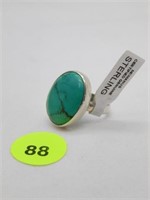 STERLING SILVER RING WITH TURQUOISE STONE - SZ 8.2