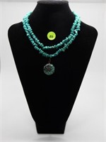 TURQUOISE "NUGGET" NECKLACE WITH ASIAN STYLE PENDA