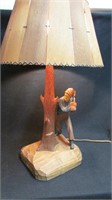 Quebec wood carved lumberjack lamp Caron