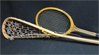 Lot lacrosse stick & wooden Spalding tennis racket