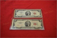 (2) Red Seal $2 Notes - 1953, 1963
