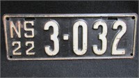 Nova Scotia 1922 license plate