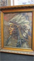 Tooled & painted Indian chief on leather