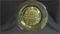 Large yellow glass ships charger
