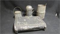Lot iron monger tinsmith box & items