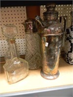 SILVERPLATE DECANTER, VINTAGE GLASS DECANTERS