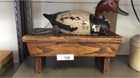 Antique Wood Stool With Weighted Usa Duck Decoy