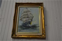 Signed oil on canvas ship