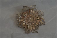 Vintage Spun Sterling 925 Filigree Flower Brooch