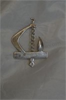 Vtg.Sterling Silver Scandinavian Ship Pin Brooch