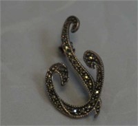 Sterling Silver Treble Clef Marcasite Pin Brooch