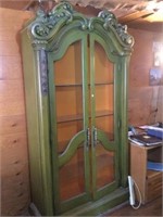LARGE ORNATE BOOKCASE WITH WOOD/GLASS SHELVES