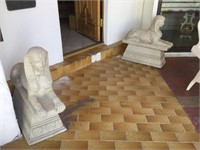 PAIR OF CONCRETE SPHINX STATUES APPX 2' LONG ON