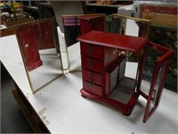 CUTE WOOD JEWELRY BOX AND VINTAGE FOLDING MIRROR