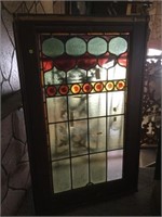WOODEN STAINED GLASS WINDOW.  SOLD 'AS IS' (BTR)