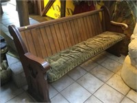 WOOD CHURCH PEW, 5'6" LONG.  SOLD "AS IS".  (BTR)