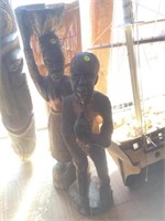 PAIR OF HAND-CARVED TRIBAL FIGURES APPROX. 3' TALL