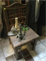 WOODEN VINTAGE CHAIR WITH BOOK ENDS AND MORE