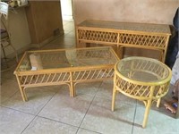 JOHNNY WIESSMULLER OWNED BAMBOO GLASS TOP TABLES