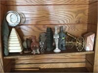 SHELF LOT OF FIGURINES AND MORE