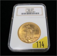 1922 $20 Gold St. Gaudens Double Eagle, NGC slab