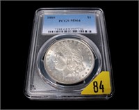 1889 Morgan dollar, PCGS slab certified MS-64