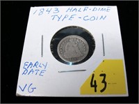 1843 U.S. Seated Liberty half dime