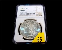 1881-S Morgan dollar, NGC slab certified MS-65