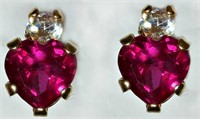 42W- 10k synthetic ruby & cubic zirc earrings $150
