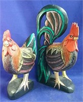 Wooden rooster sculptures 18"H and 14"H