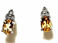 8W- Sterling citrine & diamond earrings -$300