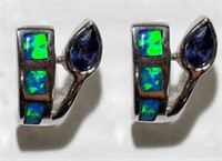 9W- sterling silver opal & tanzanite earrings $200