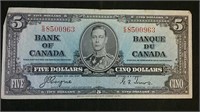 1937 Canada $5 Bill - Coyne & Towers