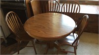 Oak Pedestal Dining Room Table, 6 Chairs, Leaf