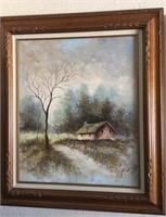 Painting: cabin in woods