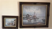 2pc framed art: boats in bay